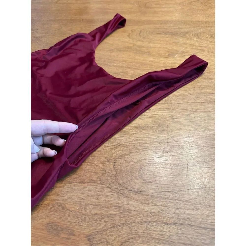 Aerie Women's Square Neck Lined Stretch One-Piece Swimsuit Burgundy XL Junior - Picture 5 of 7
